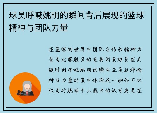 球员呼喊姚明的瞬间背后展现的篮球精神与团队力量
